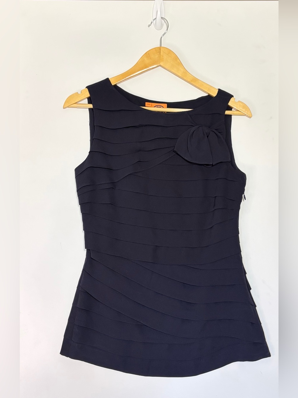 Tory Burch Waltraud Silk Tiered Bow Top Navy Blue Size 2